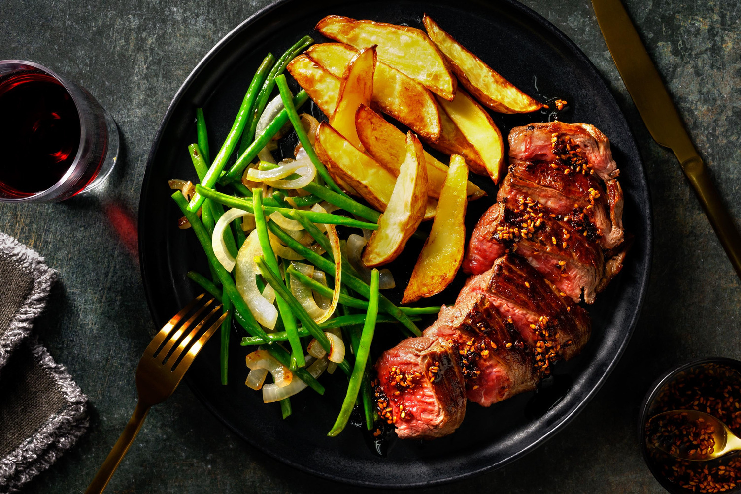 Steak in knoflook-sesamboter