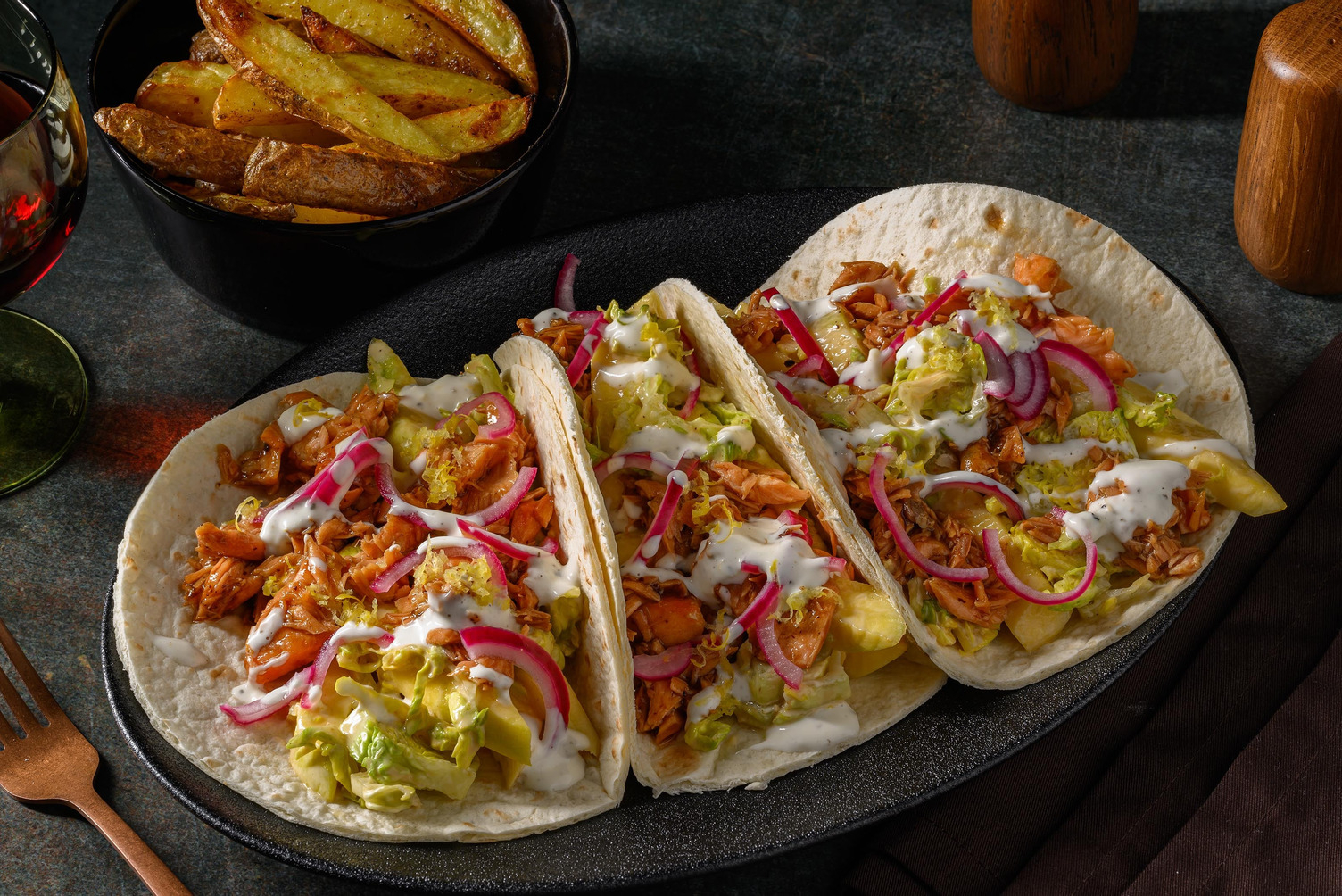 Tacos fusion au saumon en sauce soja douce