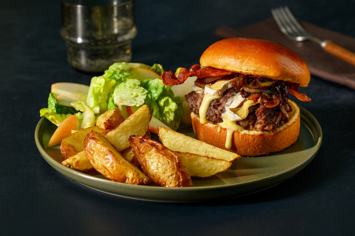 French Inspired Cheesy Camembert and Bacon Burger