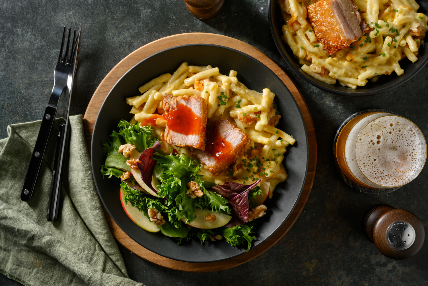 Maple Glazed Pork Belly and Butternut Mac & Cheese