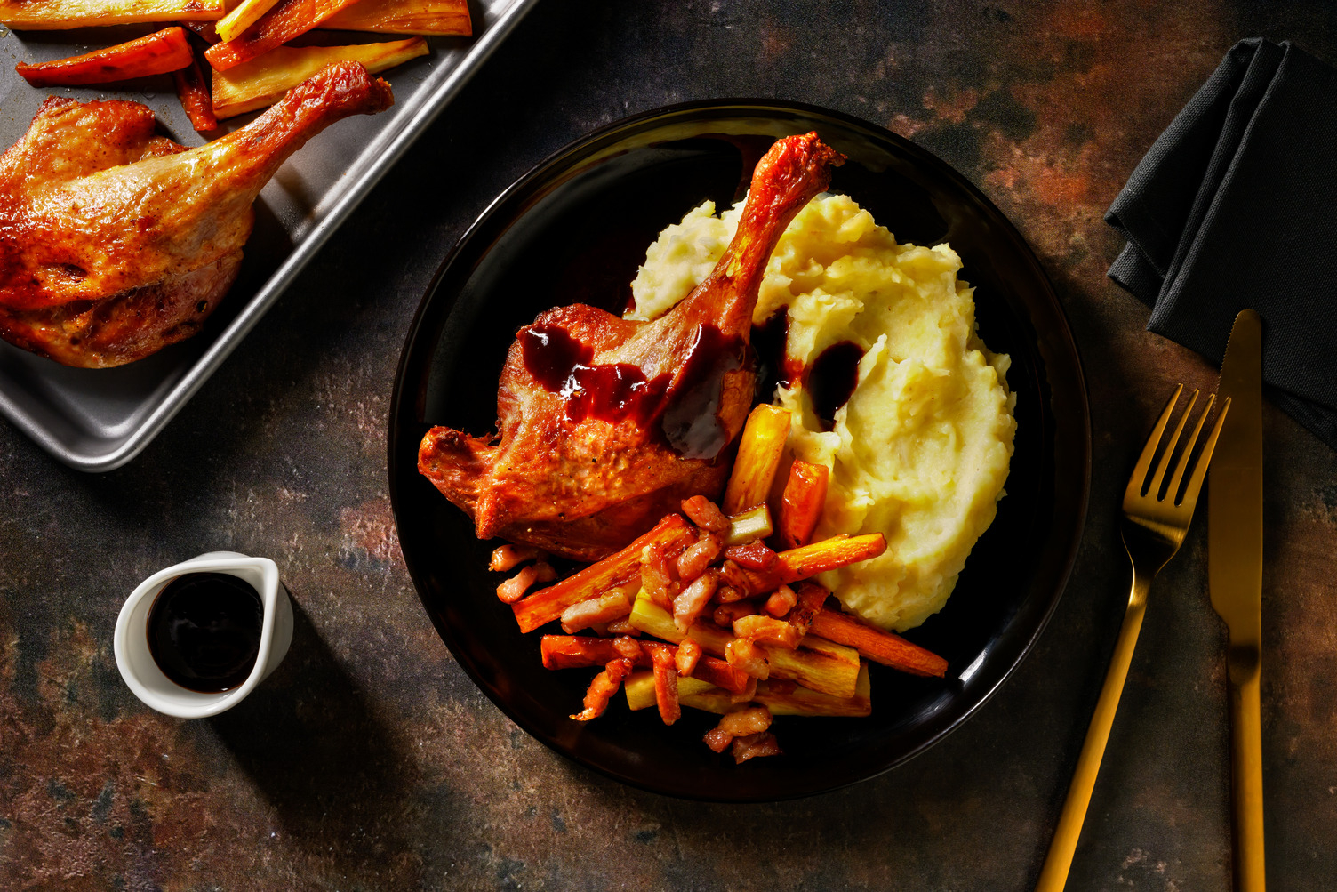 Roasted Confit Duck Leg and Red Wine Jus