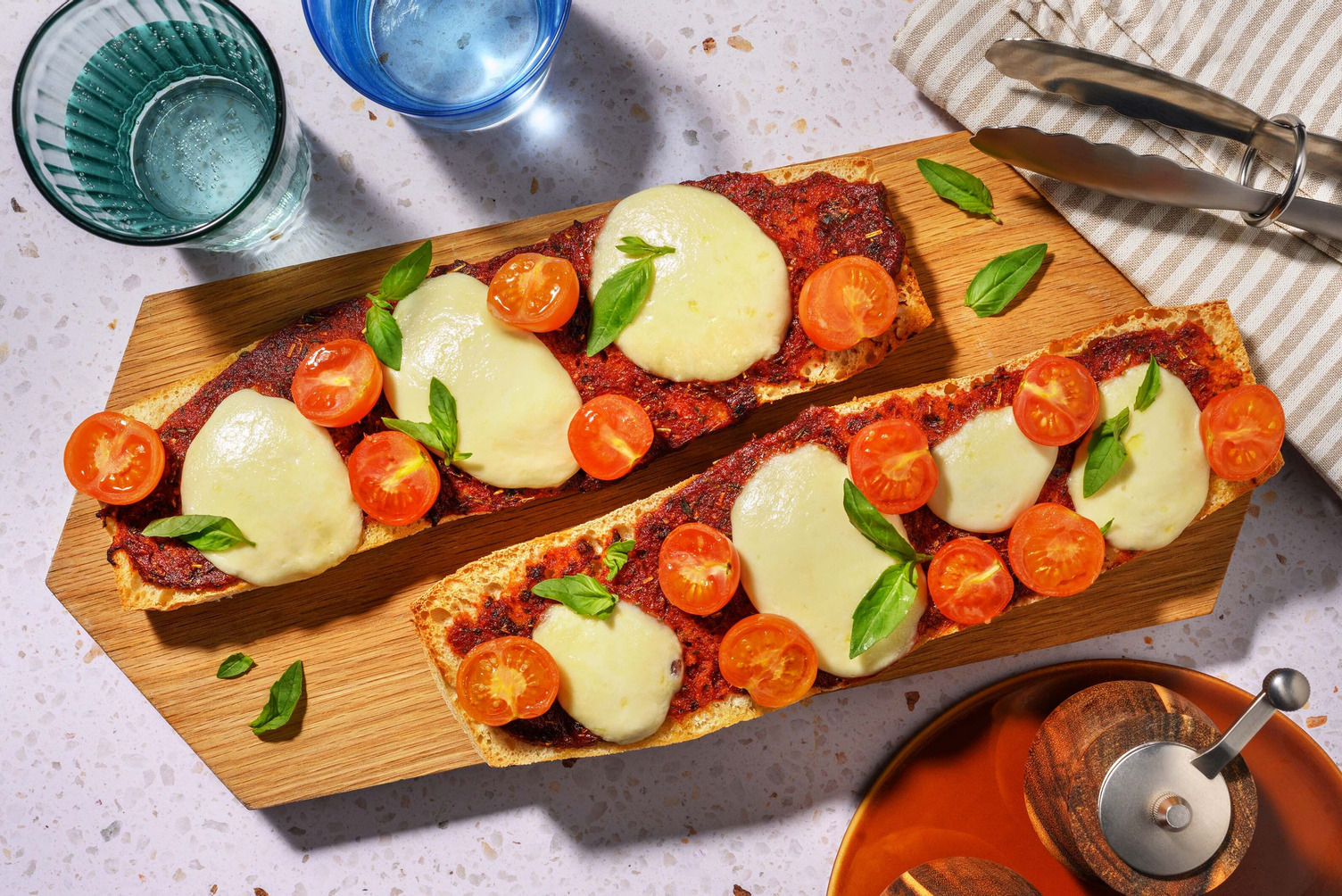 Ciabatta pizza with mozzarella