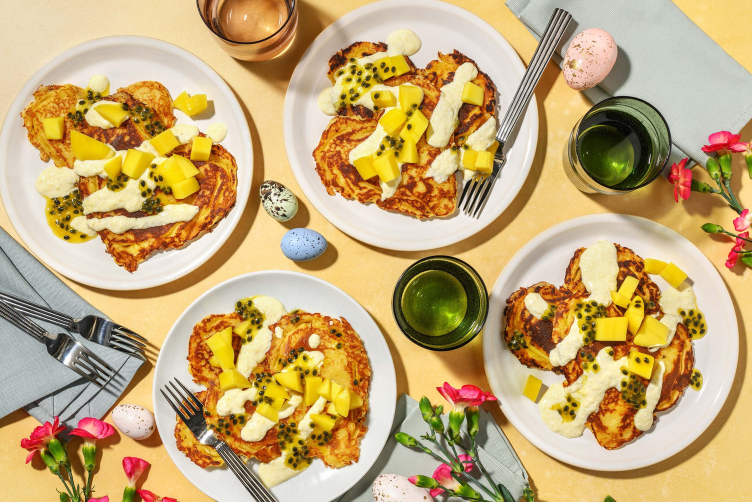 Påskepandekager med mangoyoghurt