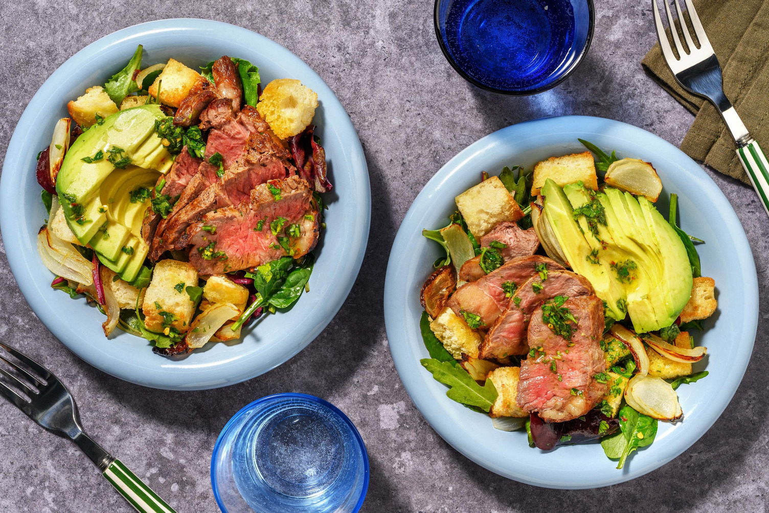 Rump steak and chimichurri salad