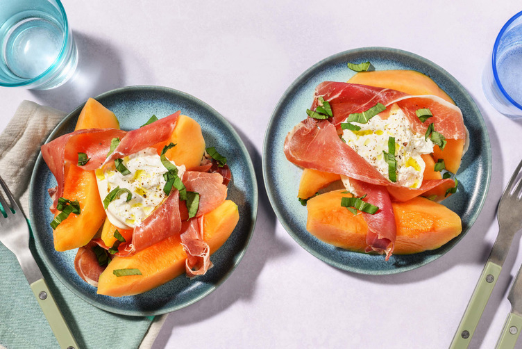 Melon avec jambon serrano et burrata