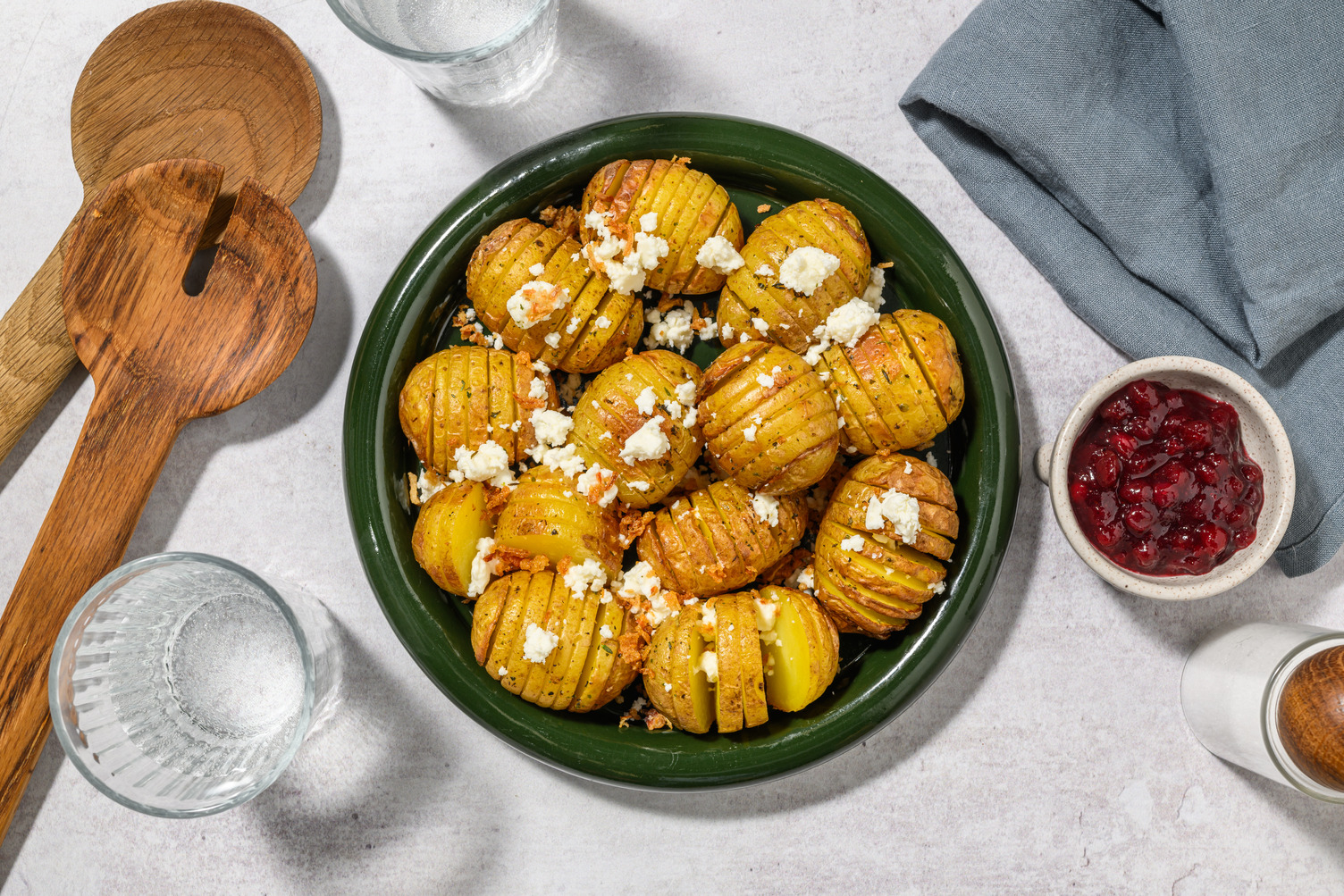 Greek Style Cheese Crumbled Hasselbacks
