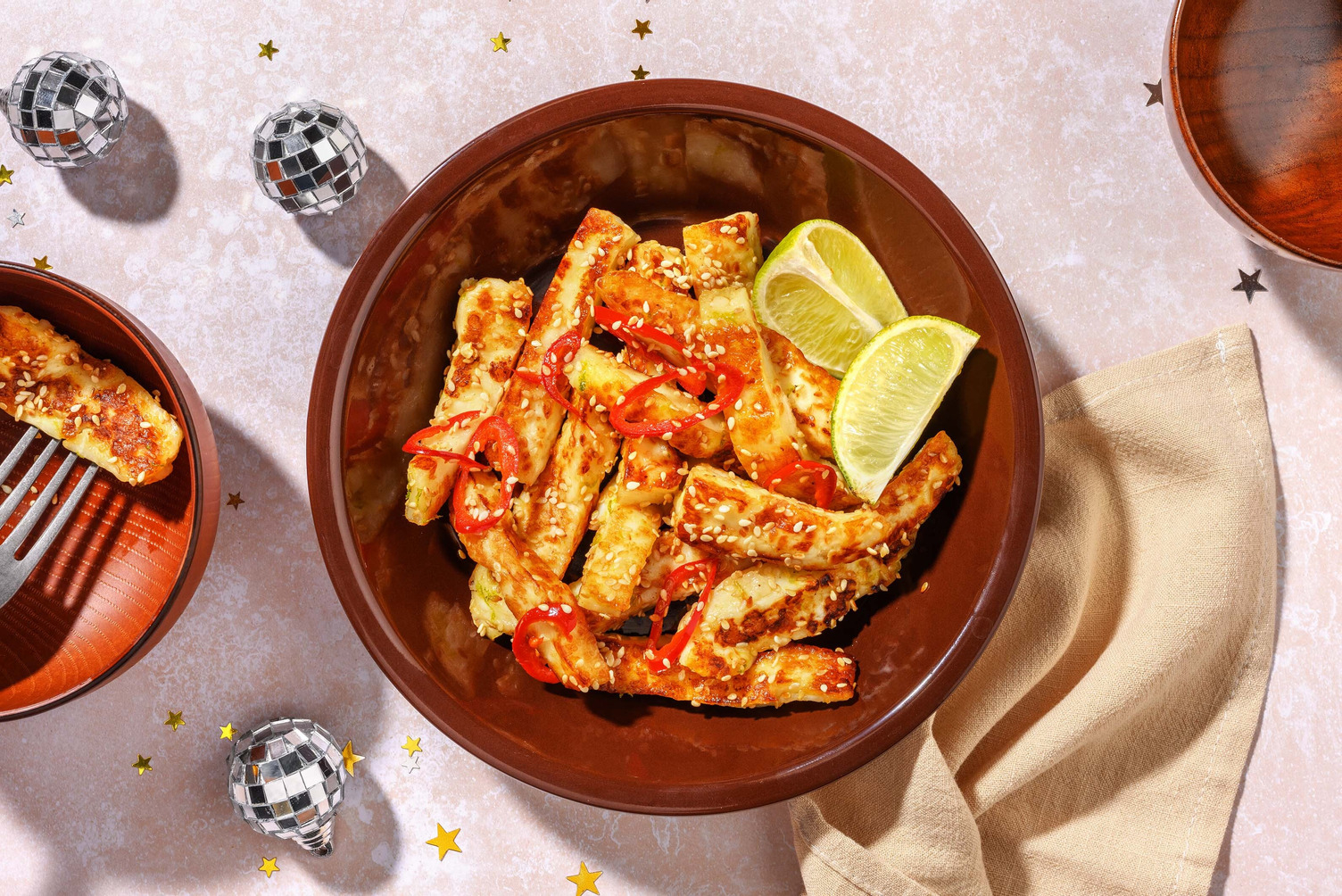 Sweet and Sticky Honey-Sesame Halloumi Chips