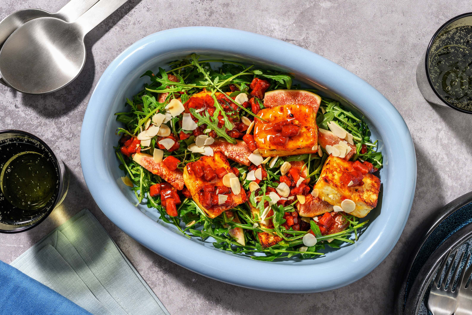 Glazed Chorizo, Halloumi and Fig Side Salad