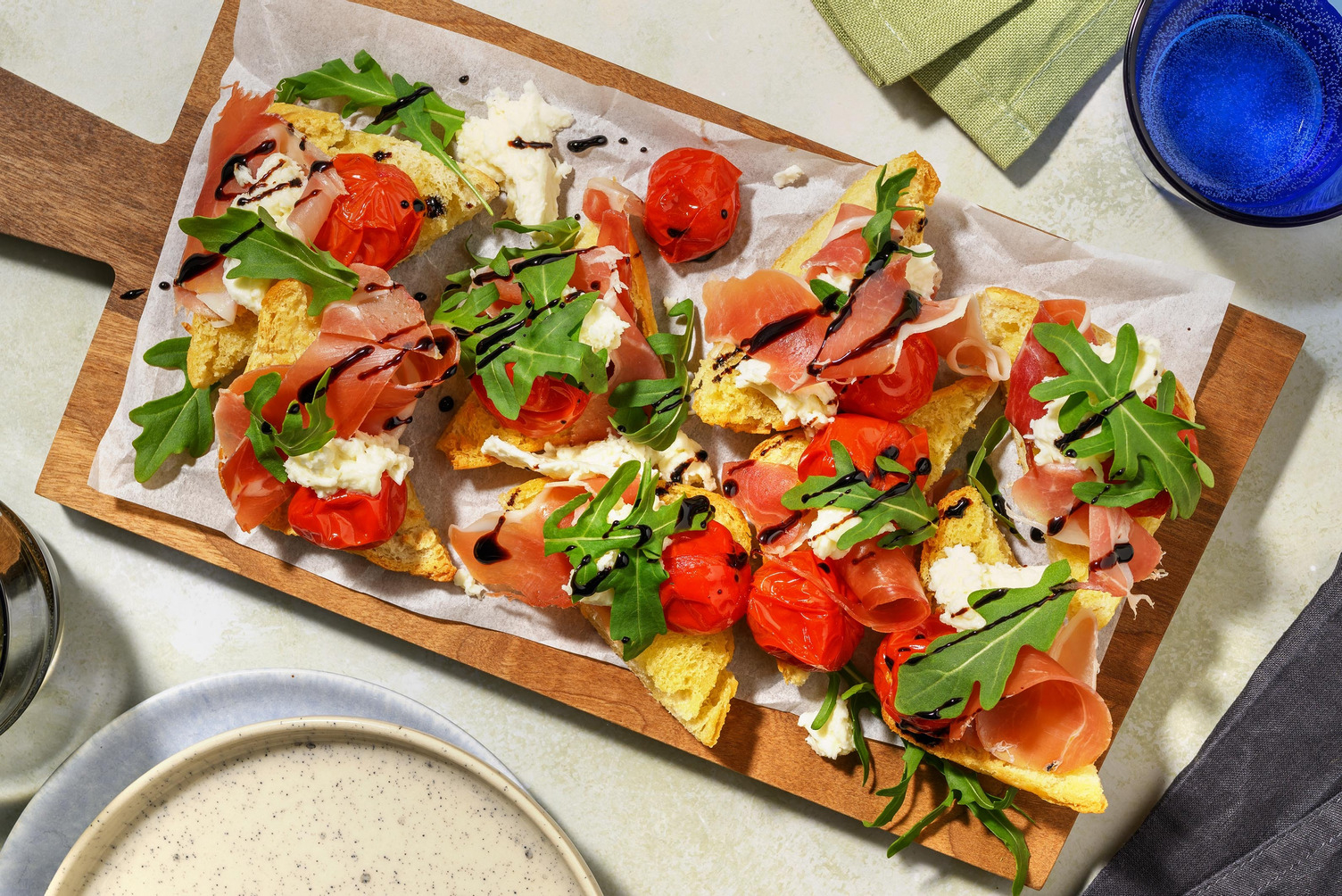 Serrano Ham, Mozzarella and Tomato Bruschetta