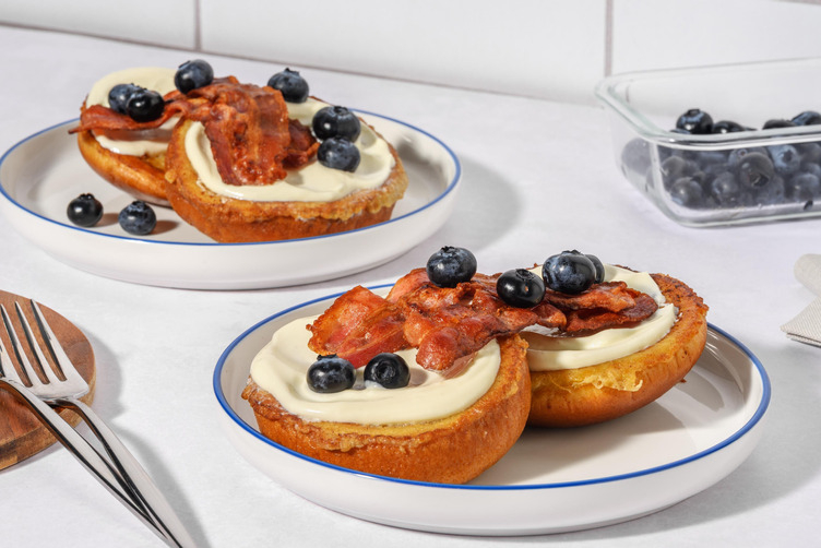 French Toast with Crispy Bacon and Fresh Blueberries