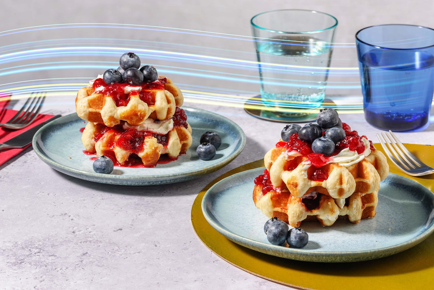 Victoria Sponge Style Whirlwind Waffle Stack