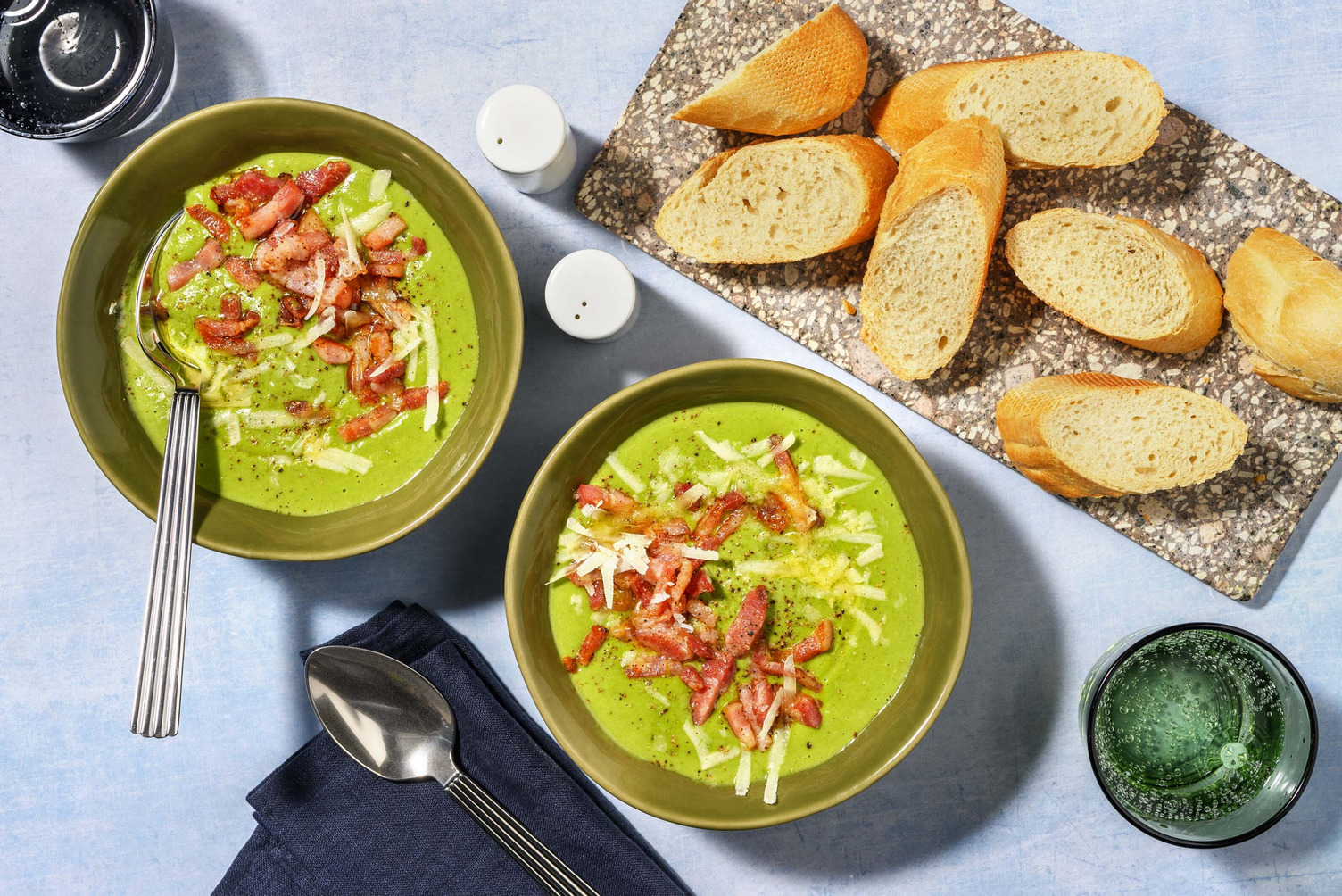 Springtime Bacon, Cheese and Pea Soup
