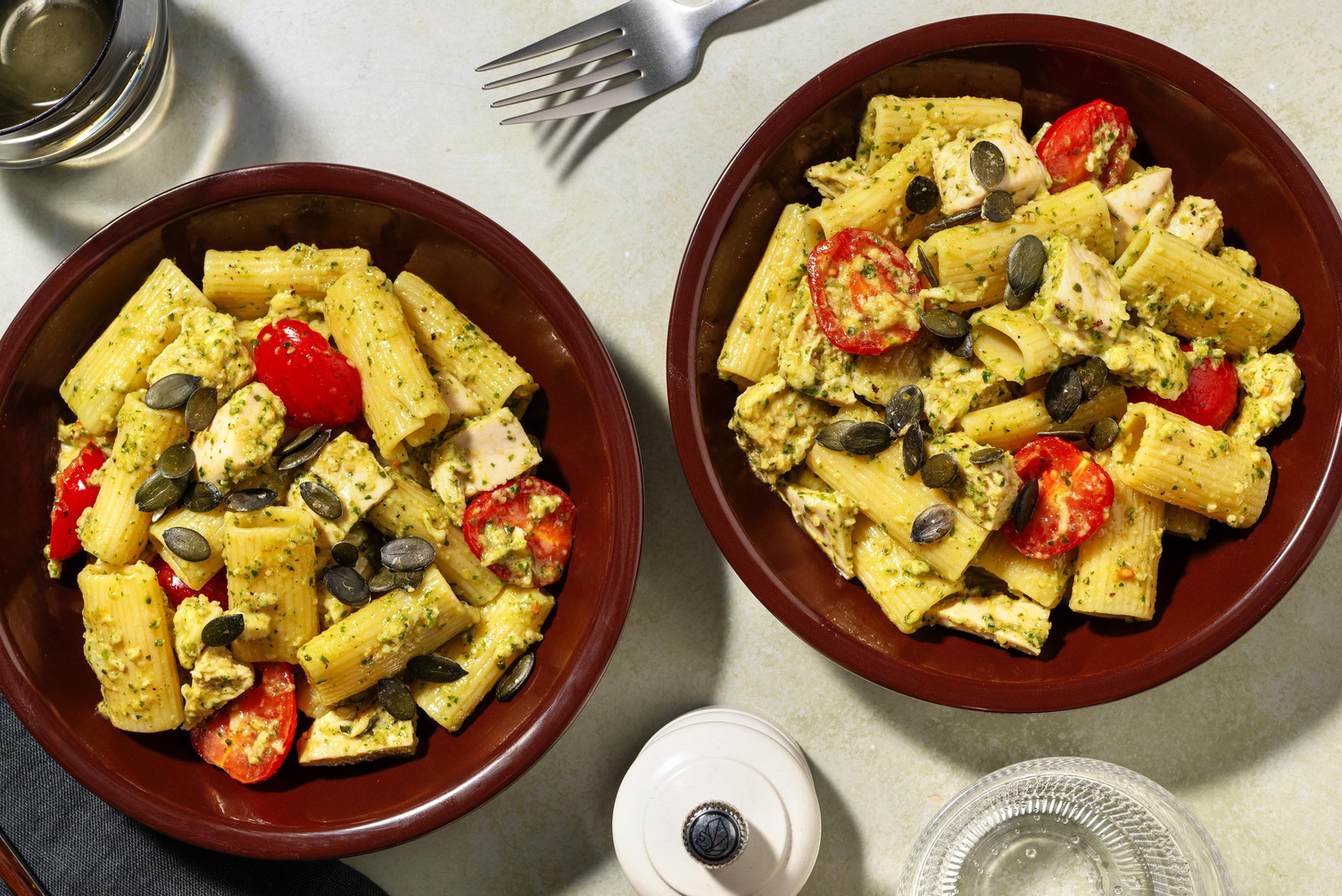 Pesto, Chicken and Mozzarella Pasta Salad