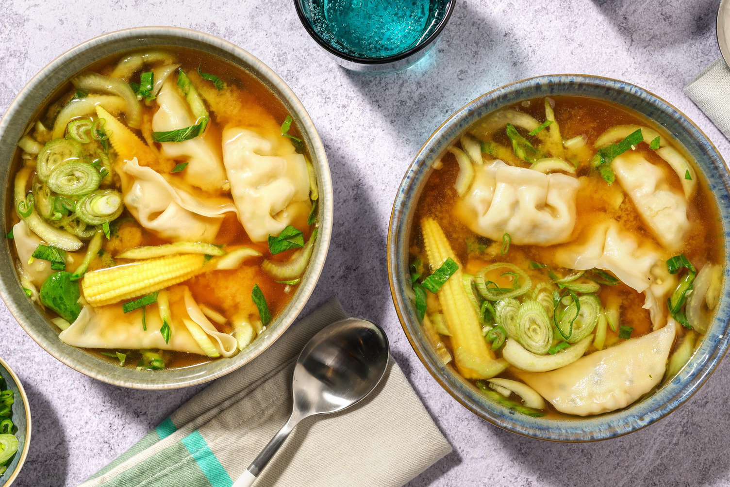 Vegetable Gyozas in a Speedy Miso Soup
