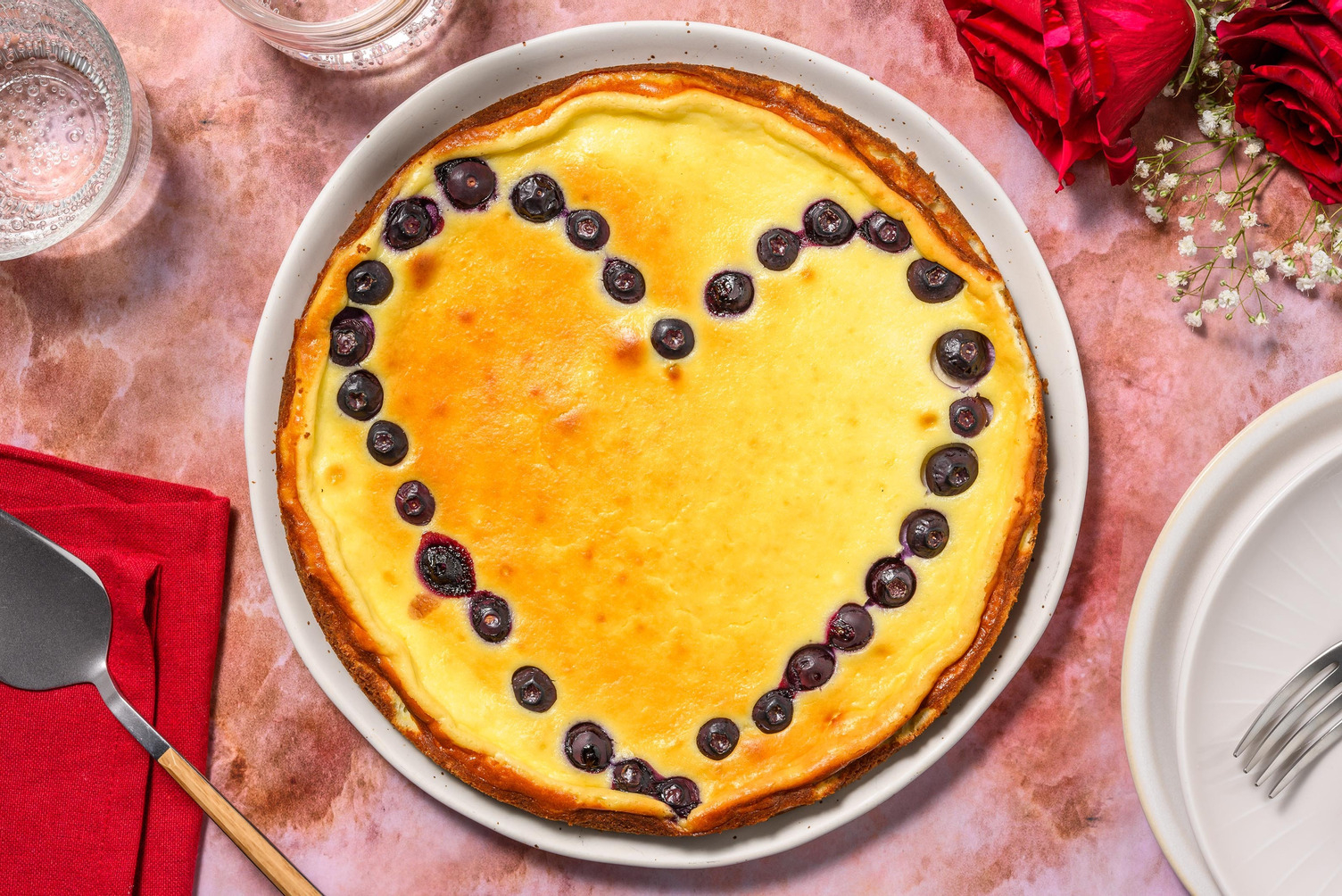 Cheesecake citron-myrtilles de la Saint-Valentin