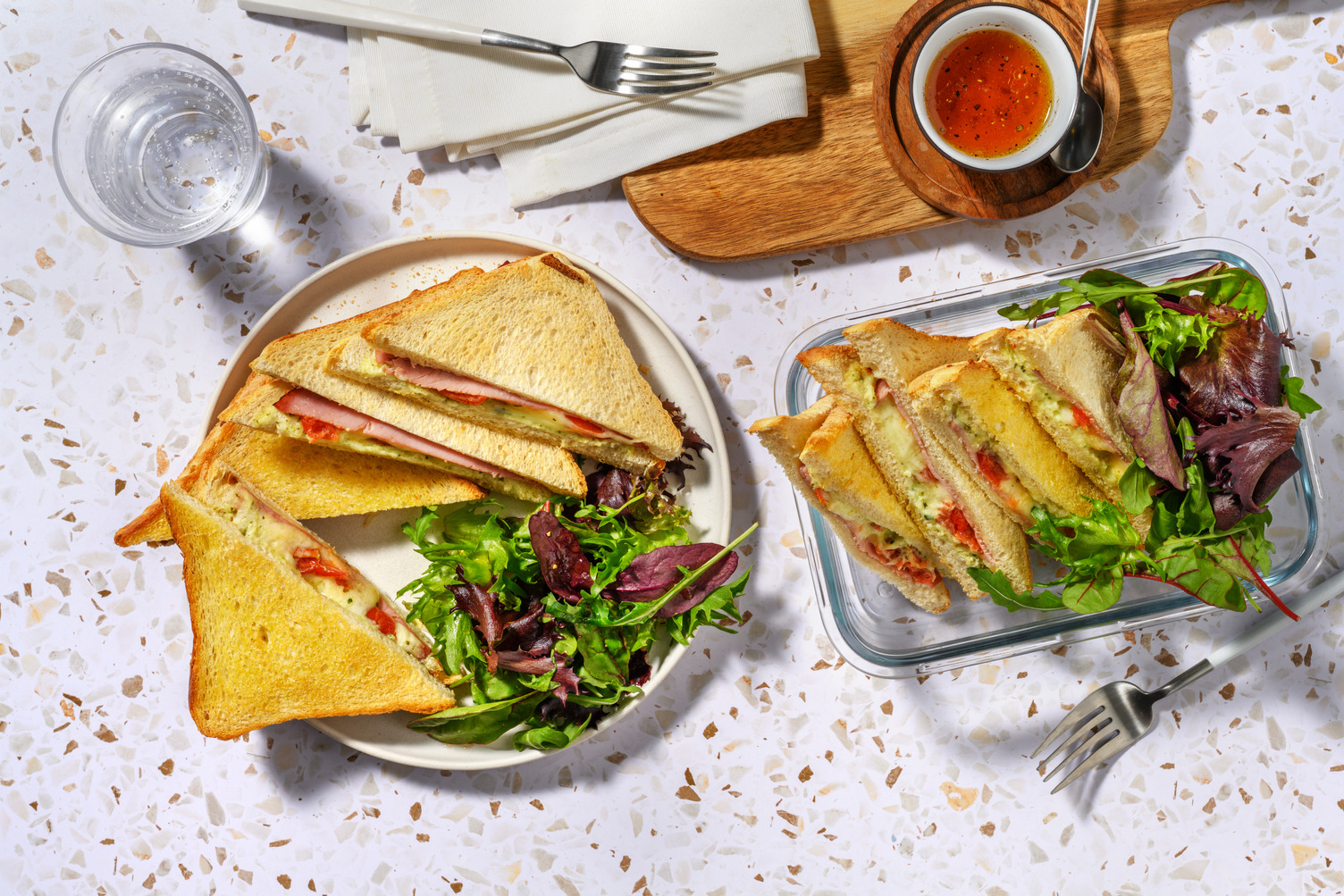 Croques façon panini italiens jambon, pesto & mozza