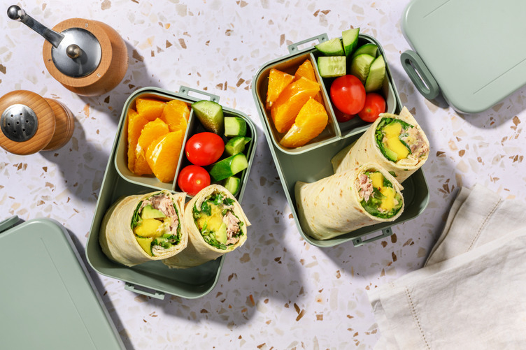 Bento Style Lunch Kit with Tuna Salad Wraps