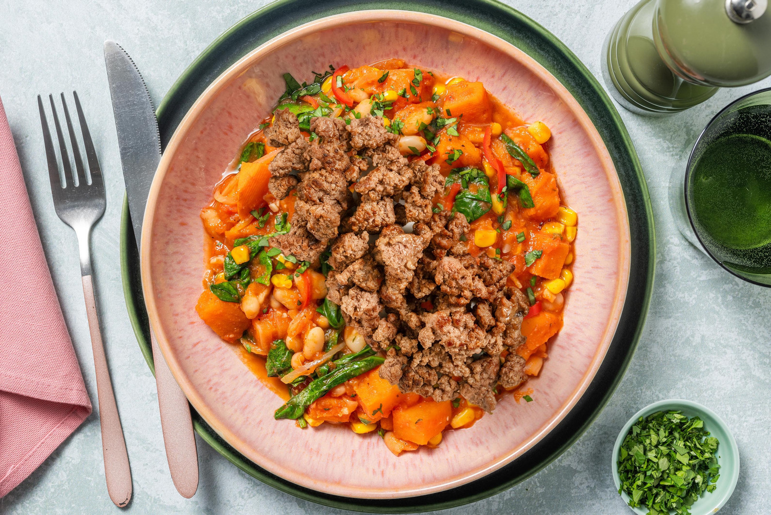 Rauchiges Süßkartoffel-Chili mit extra Bio-Rinderhack