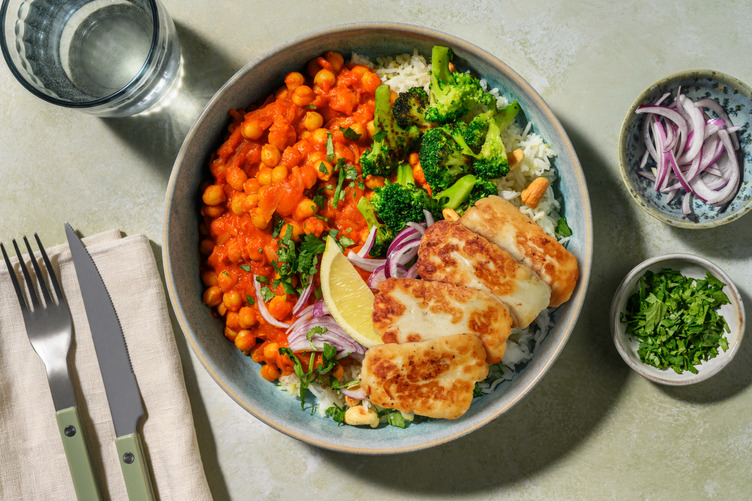 Chana Masala mit Koriander & extra Bio-Halloumi