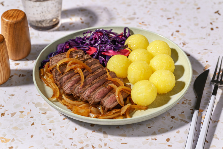 Bio-Rinderhüftsteak mit Mini-Knödeln und Demi-glace