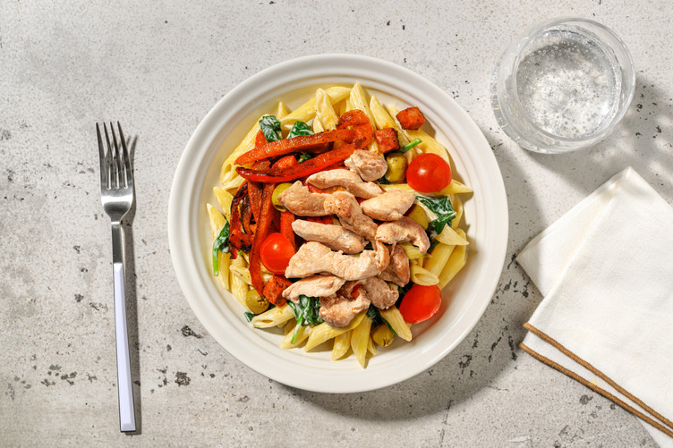 Cremige Pasta mit Bio-Hähnchen und Oliven