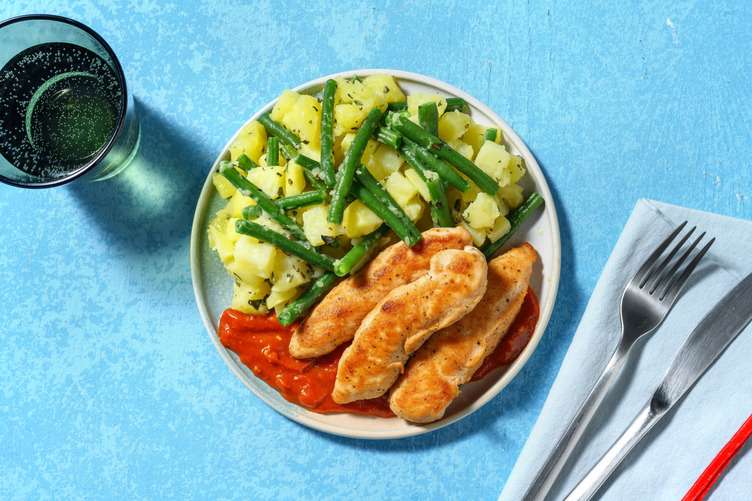 Hähnchen-Pfanne mit Pesto-Dip