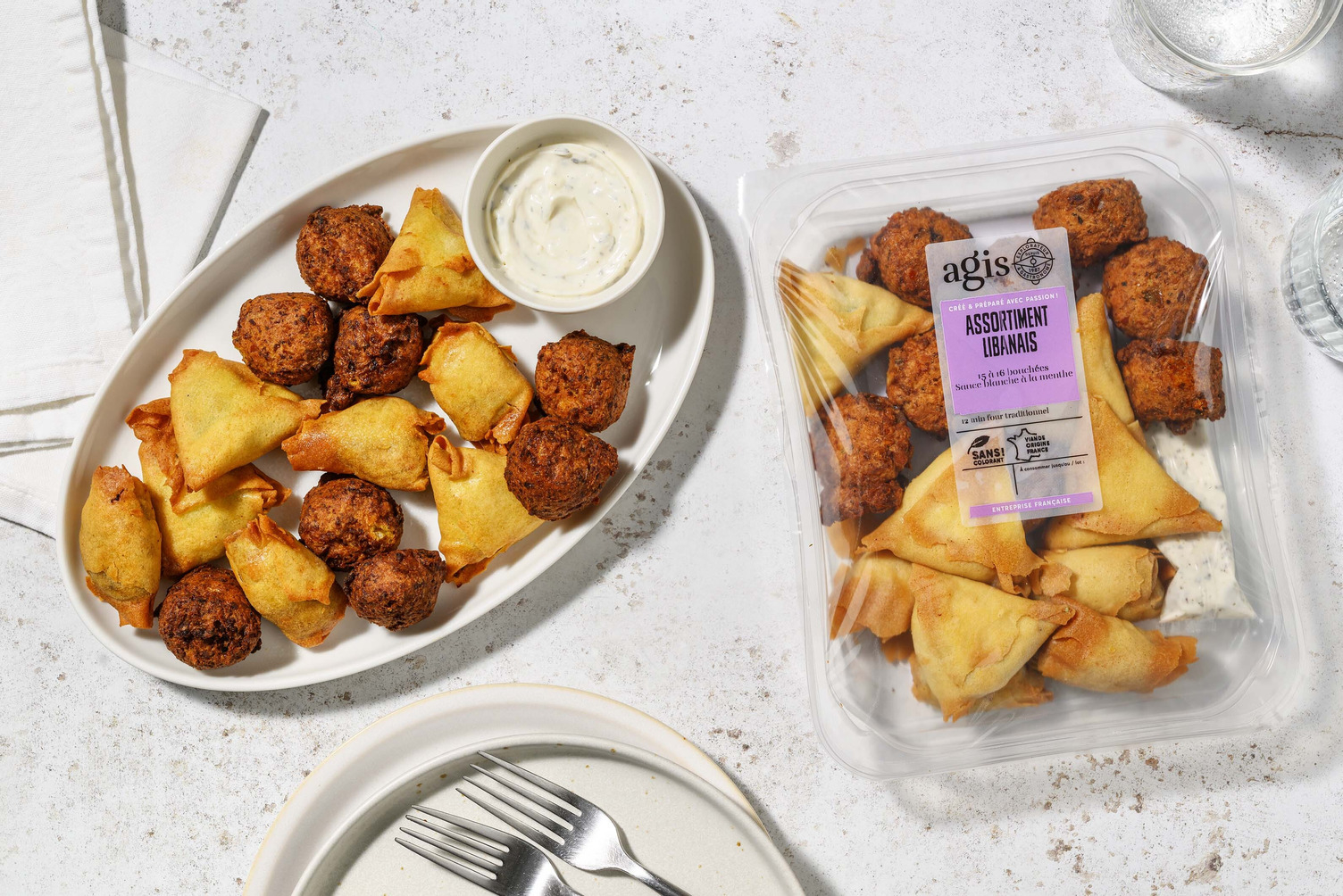 Mezzés libanais : boureks poulet, falafels & spanakopitas