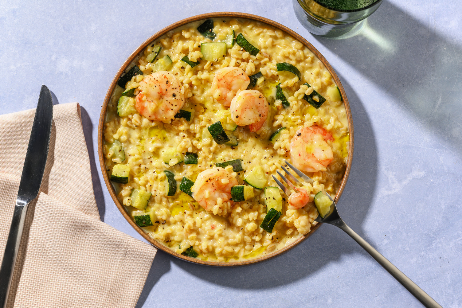 Orzotto alle mazzancolle e mozzarella senza lattosio