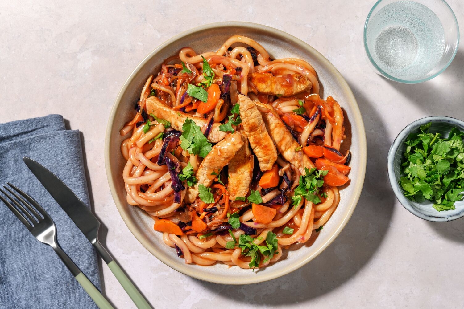 Bulgogi Udon Noodles mit Schweinsnierstück