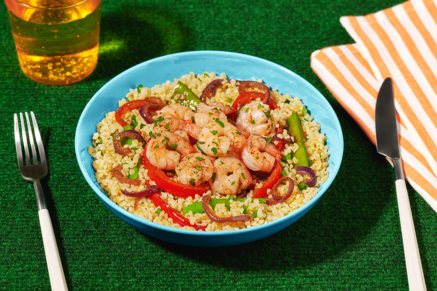 Scampi's met bulgur en verse kruiden