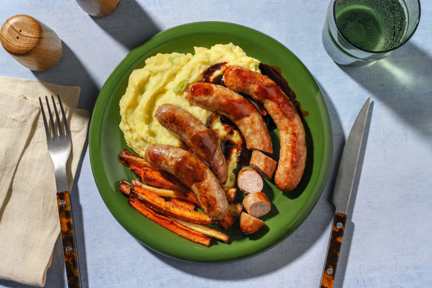 Get Stuck In Double Sausages and Cheesy Champ Mash