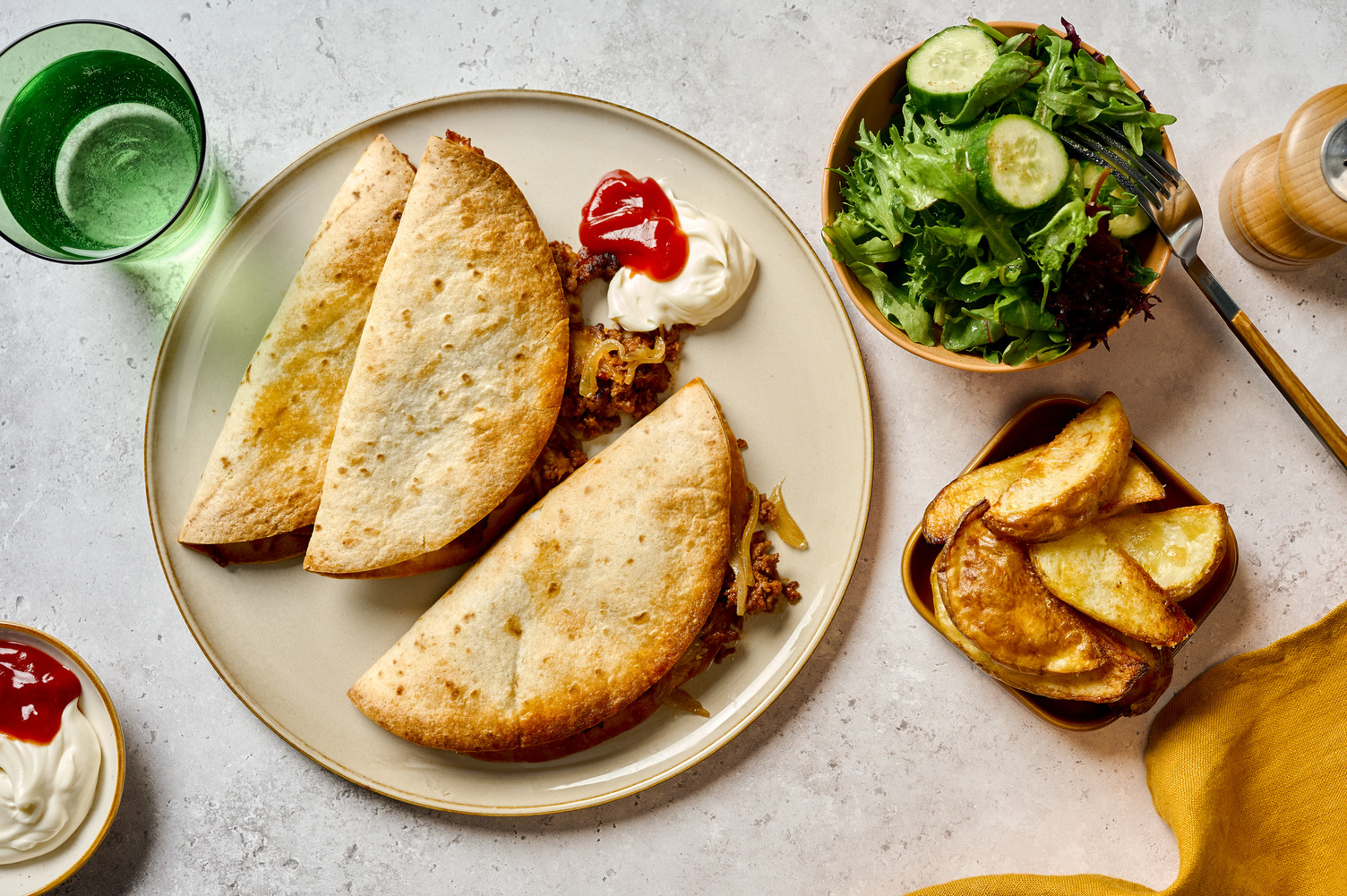 Double Spiced Beef Quesadillas and Wedges