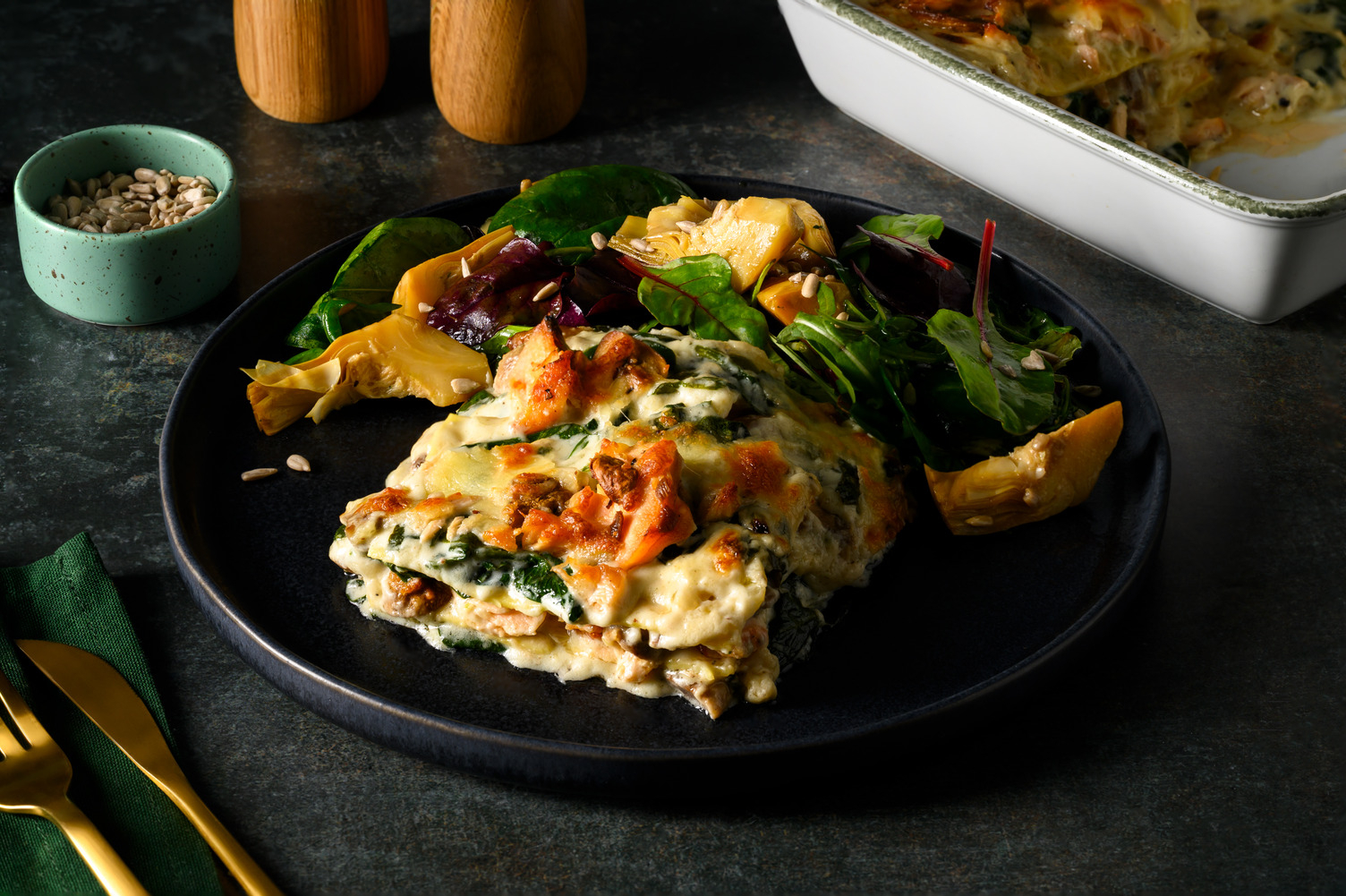 Laxlasagne med två sorters ost