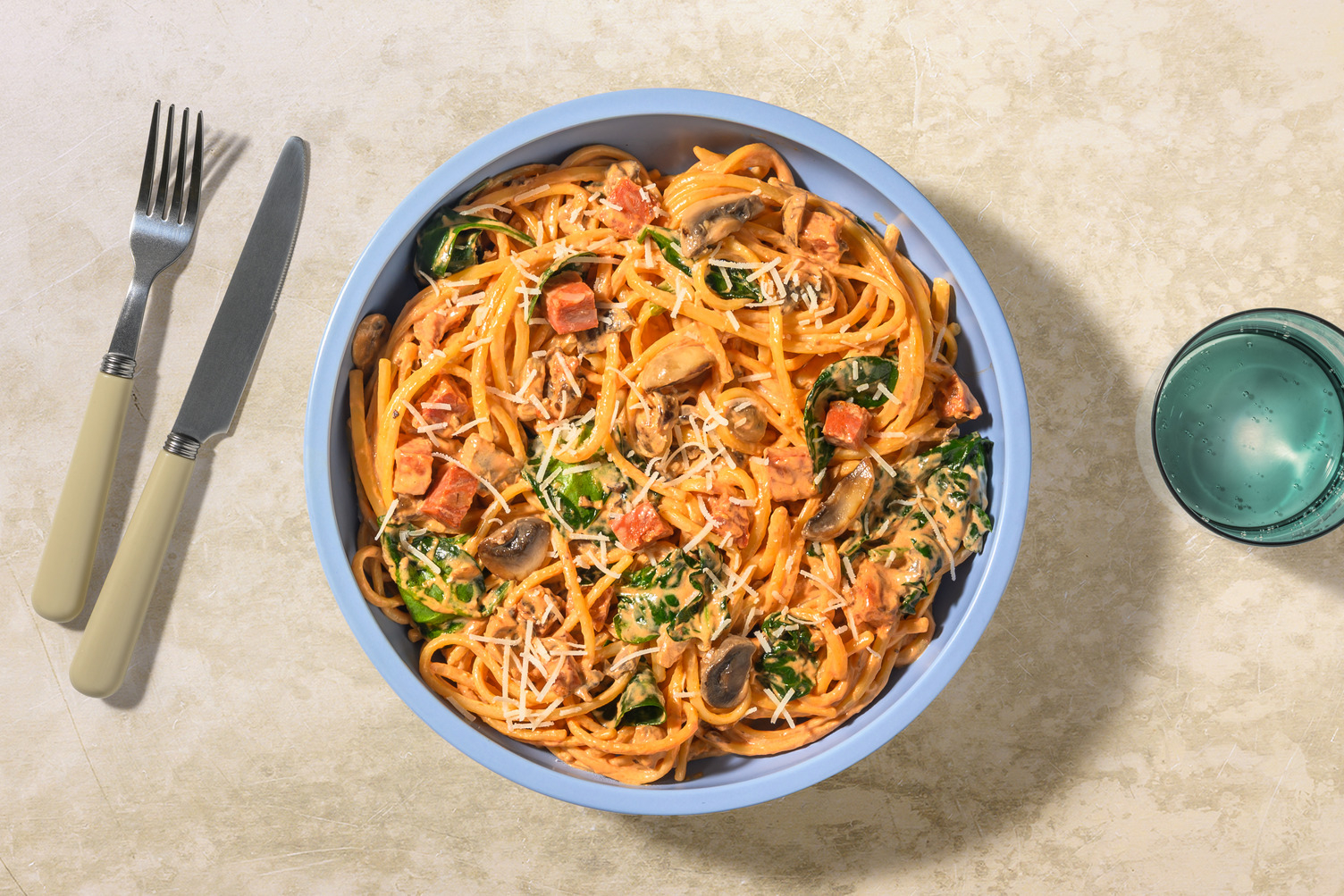 Chorizo and Mushroom Pasta with Prawns
