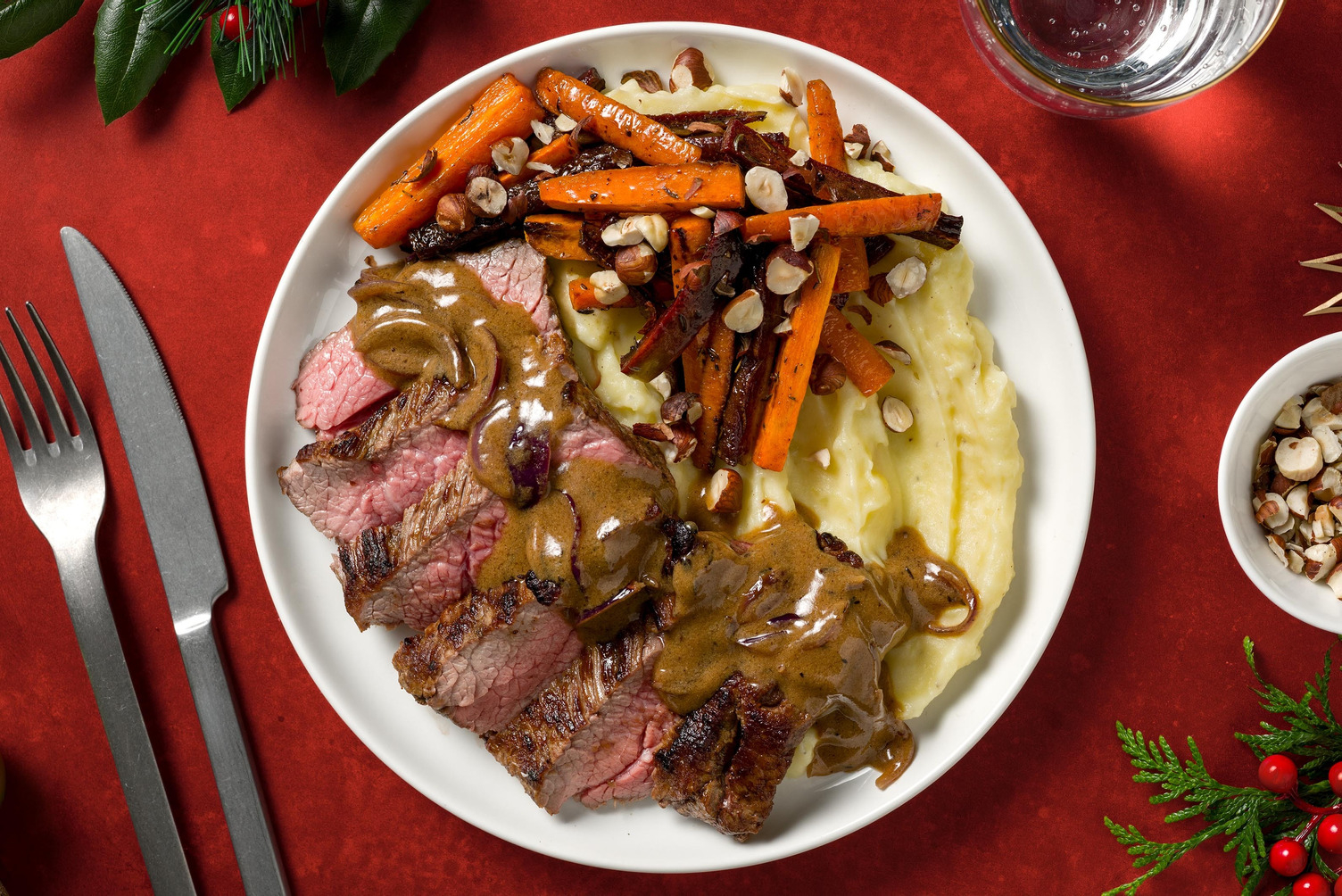 Steak with Roasted Rainbow Carrots & Hazelnuts
