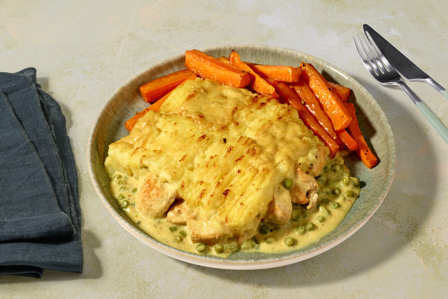 Cosy Coronation Double Chicken Pie and Roasted Carrots