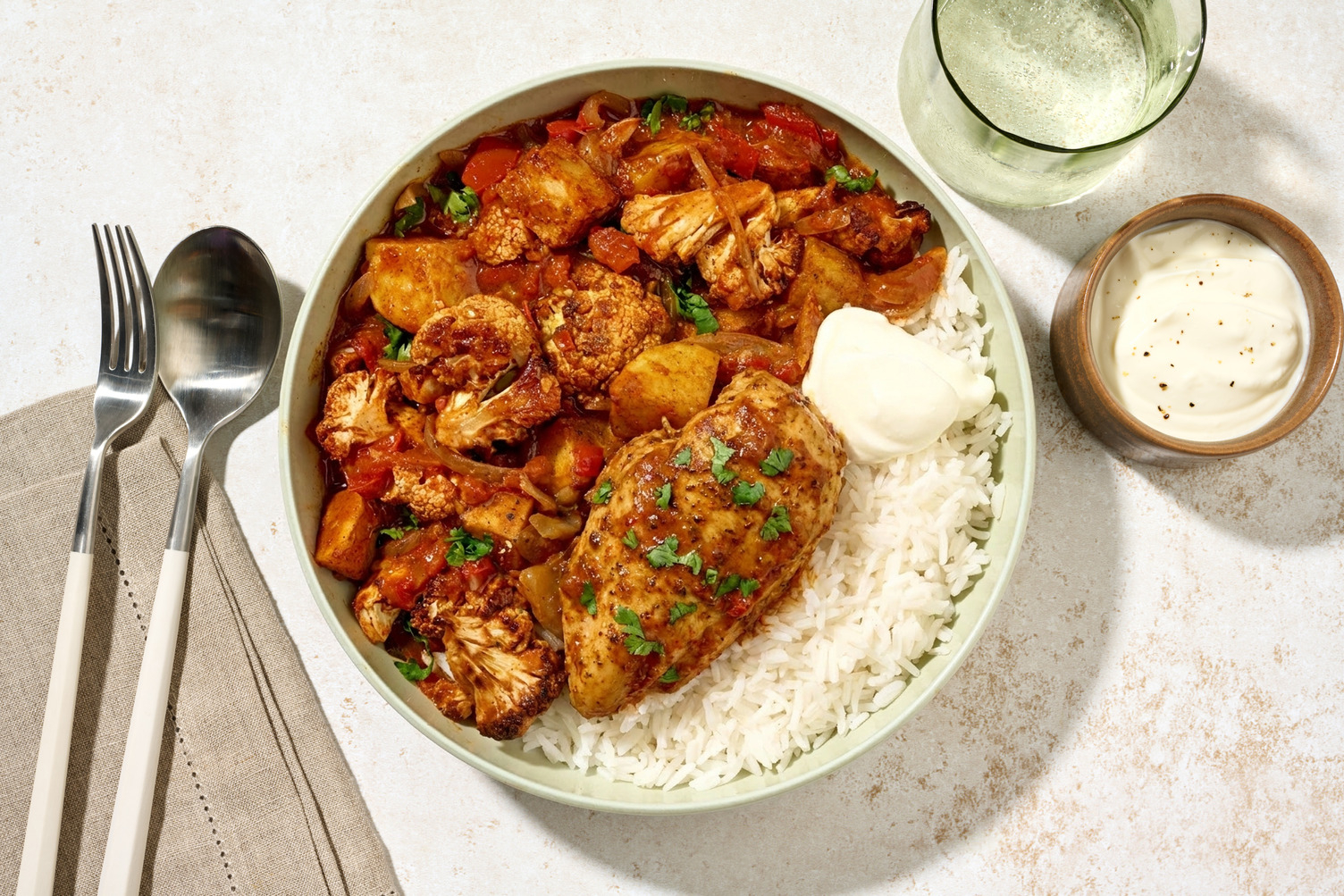 Aloo Gobi with Chicken and Mango Chutney Drizzle