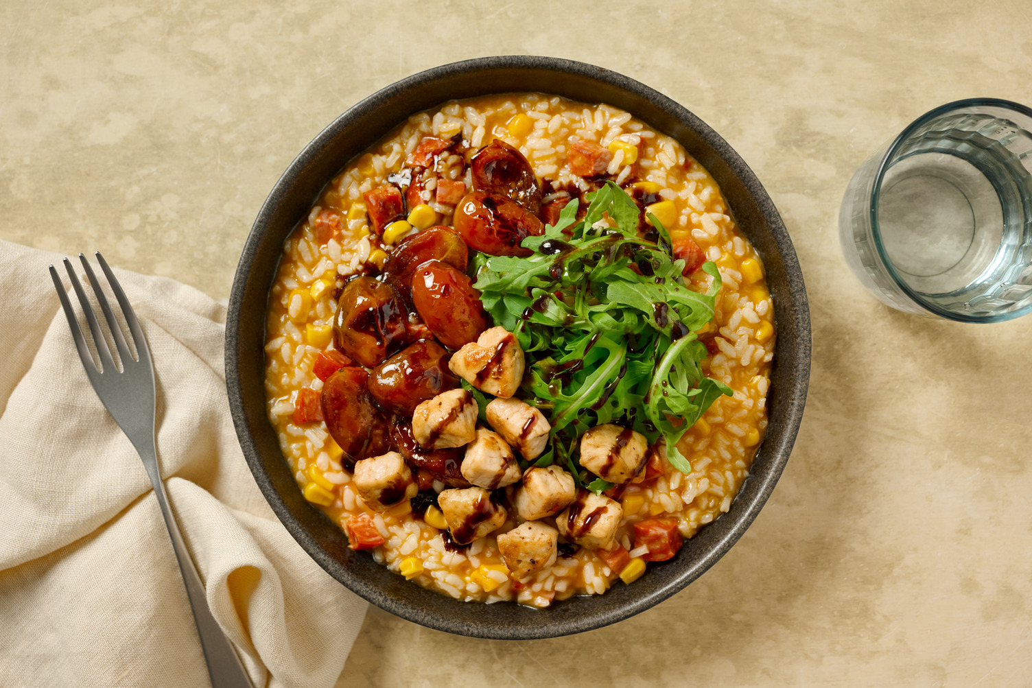 Oven-Baked Chorizo, Chicken and Sweetcorn Risotto