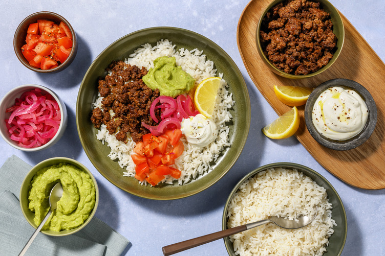 Burrito bowl de ternera y guacamole