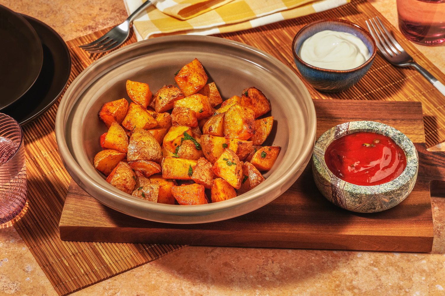 Patatas Bravas mit Aioli und Salsa Brava
