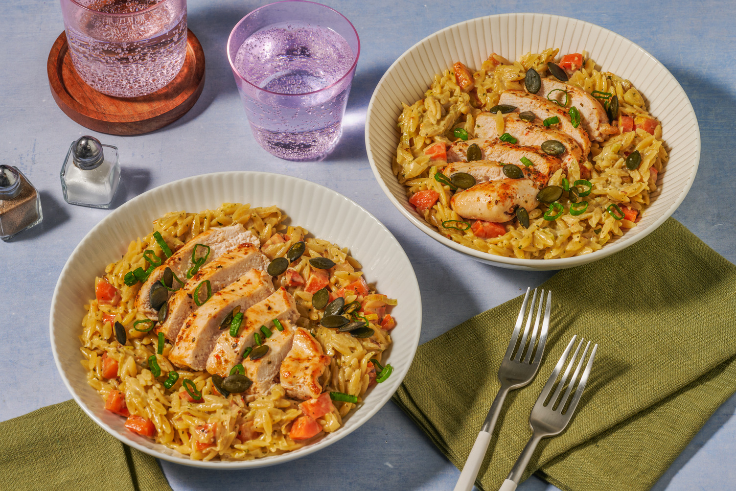 Mediterranean Style Chicken and Creamy Pesto Orzo