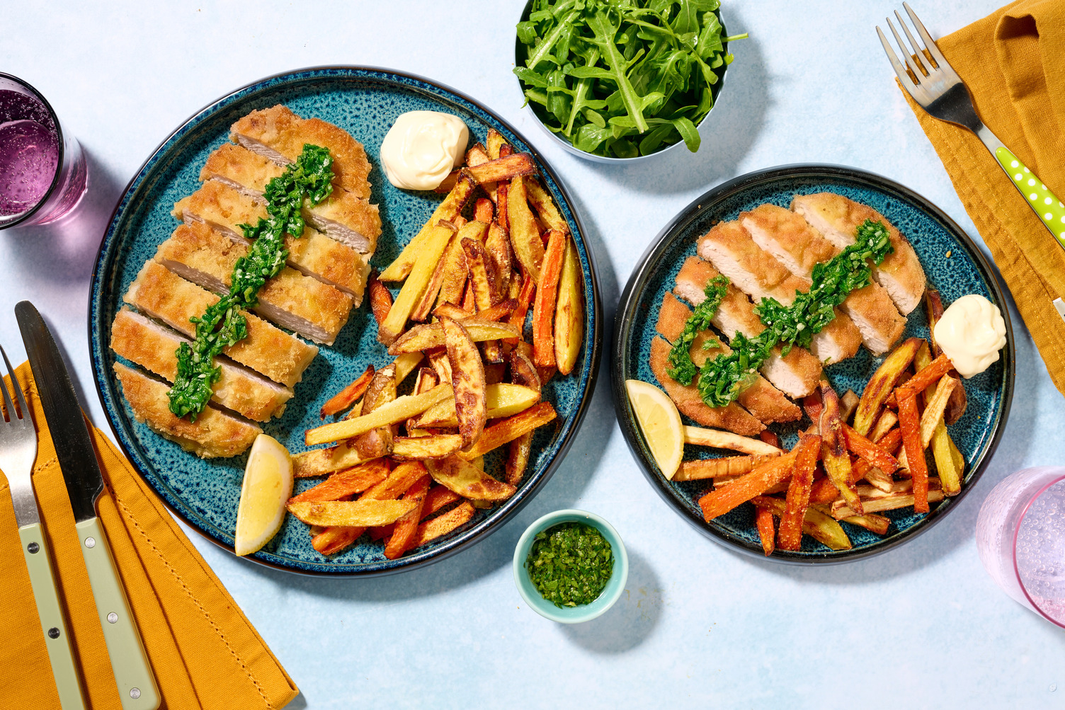 Family Favourite Pork Milanese and Cheesy Chips
