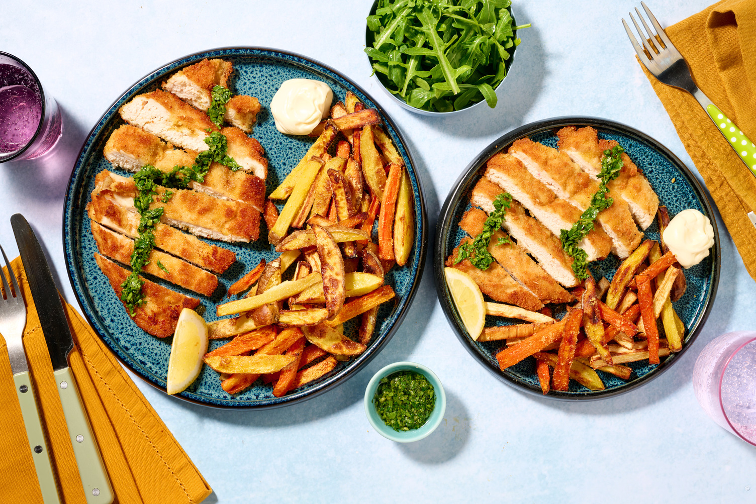 Family Favourite Pork Milanese and Cheesy Chips