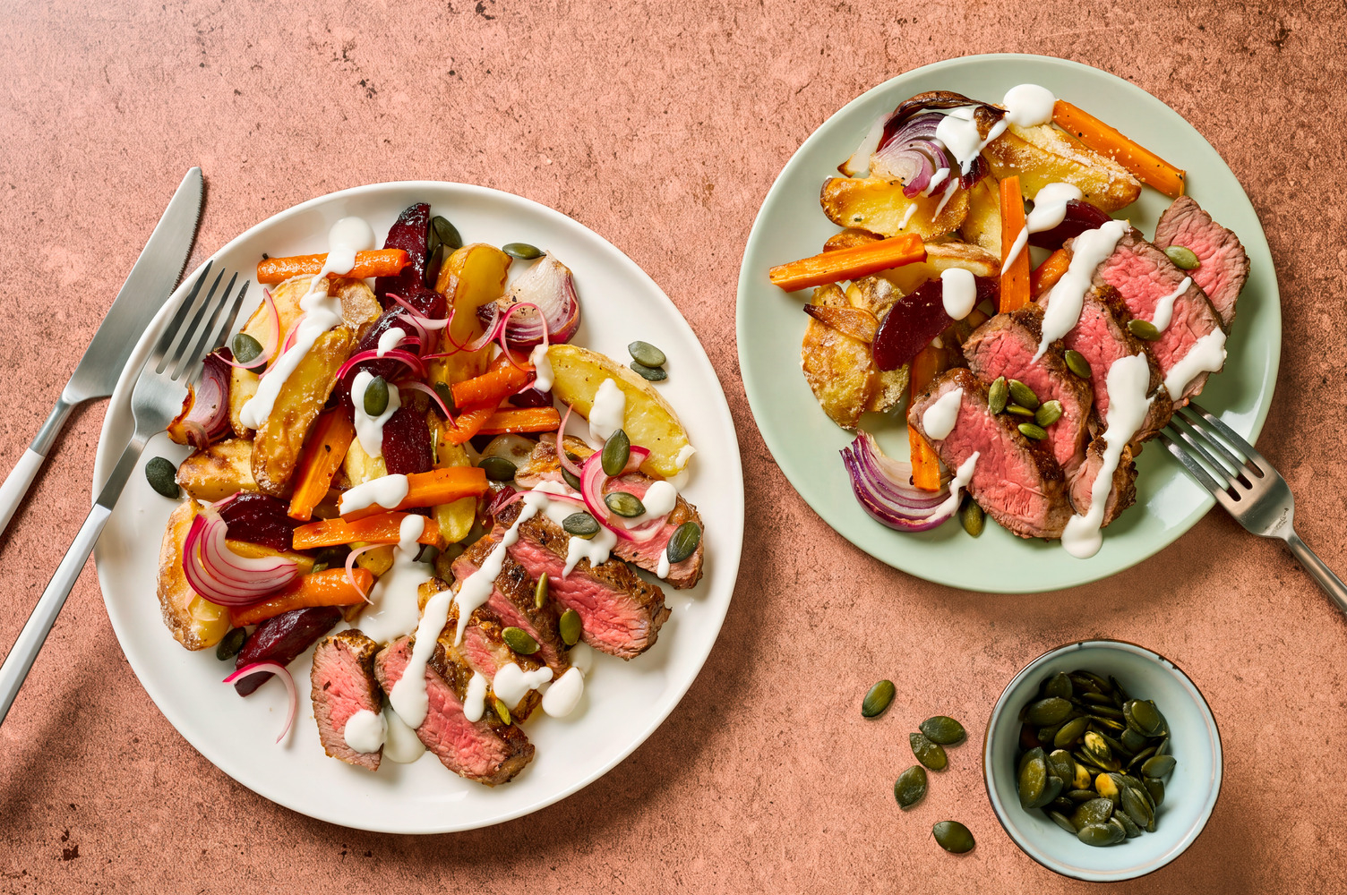 Family Favourite Rump Steak and Cheesy Veg
