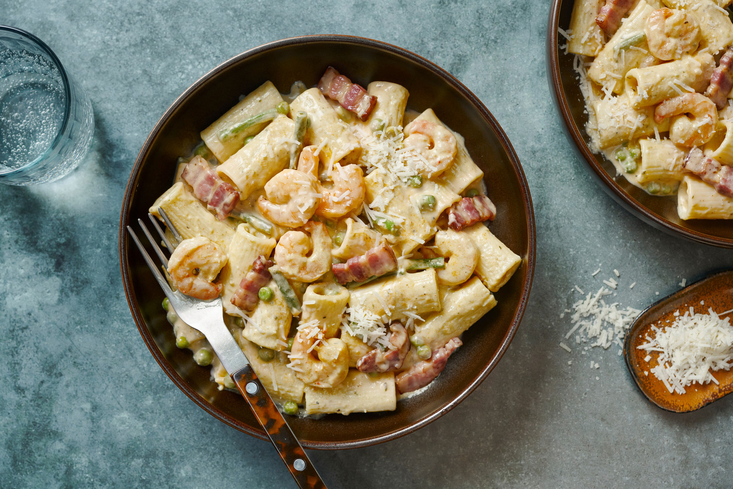 Prawn and Pesto Rigatoni with Irish Bacon Lardons