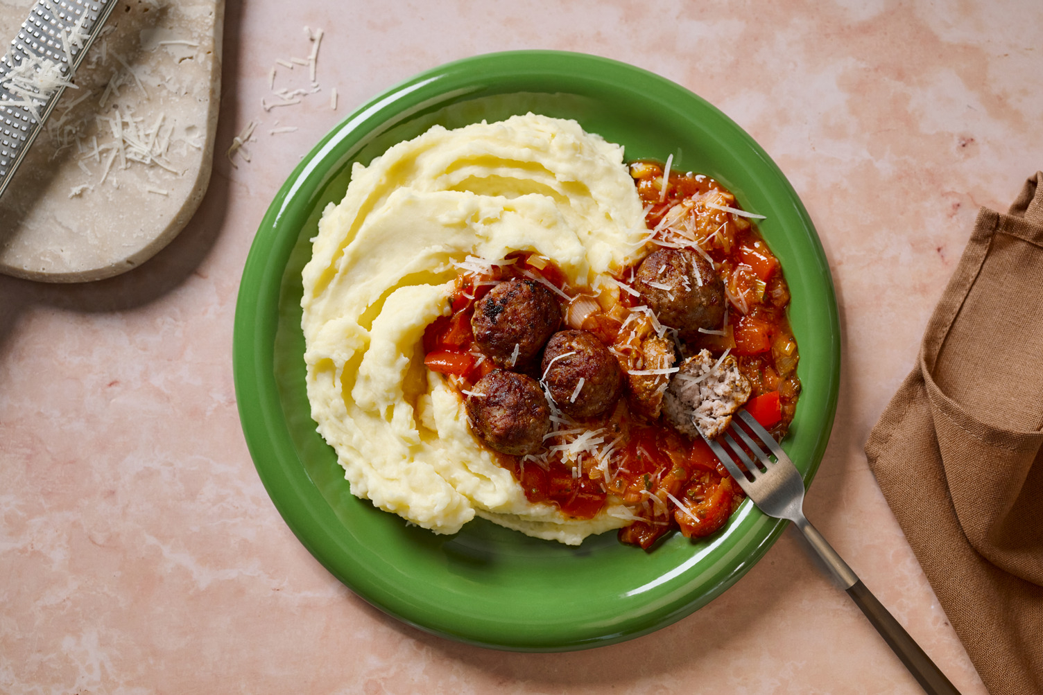 Cheesy Italian Style Pork Meatballs and Mash