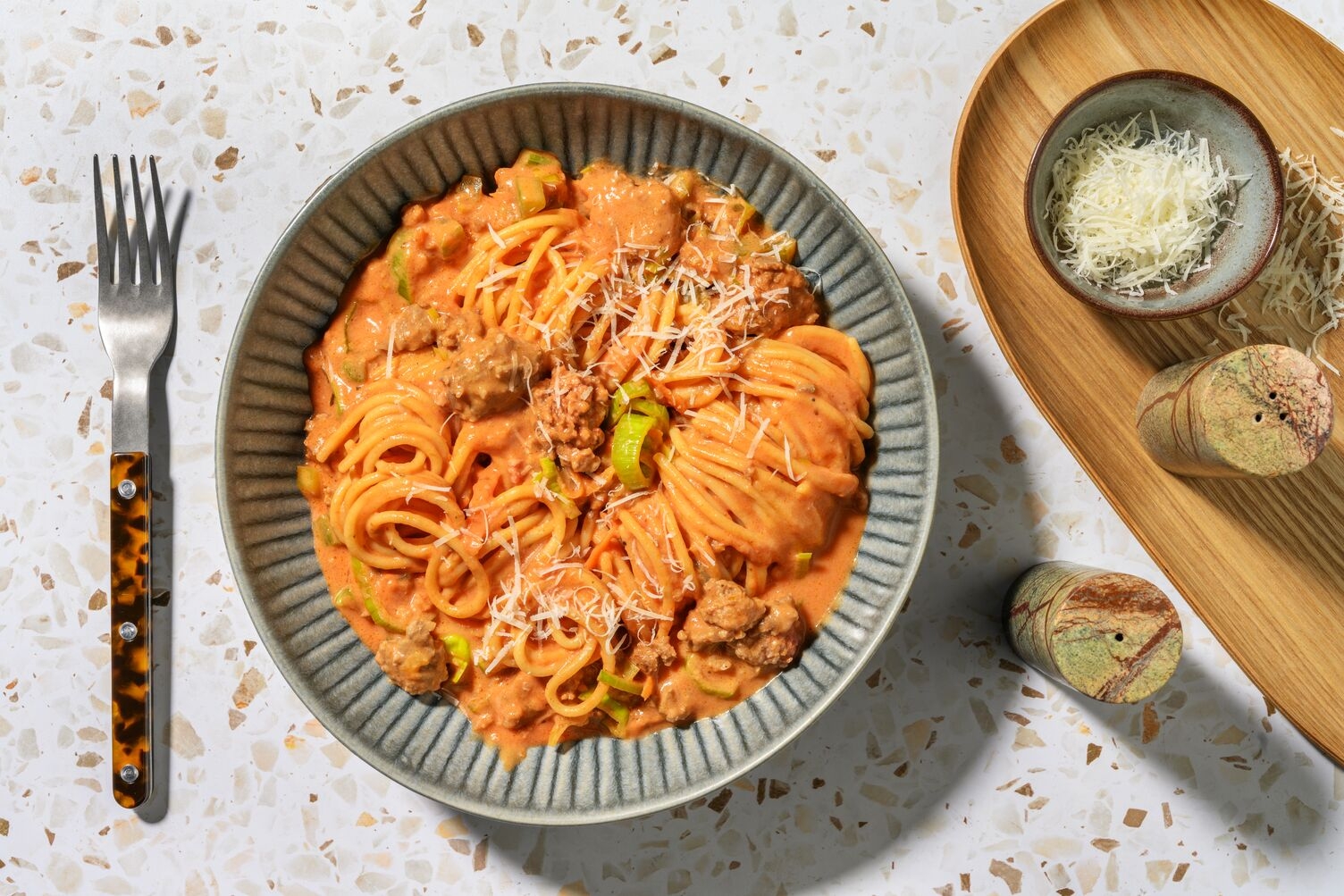 Herb-Mushroom Pork & Creamy Leek Pasta