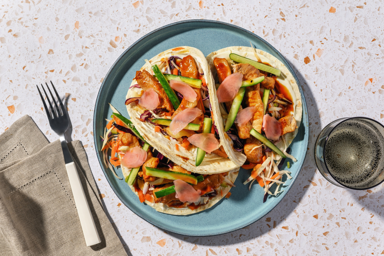 Honey-Soy Pork & Cucumber Slaw Tacos