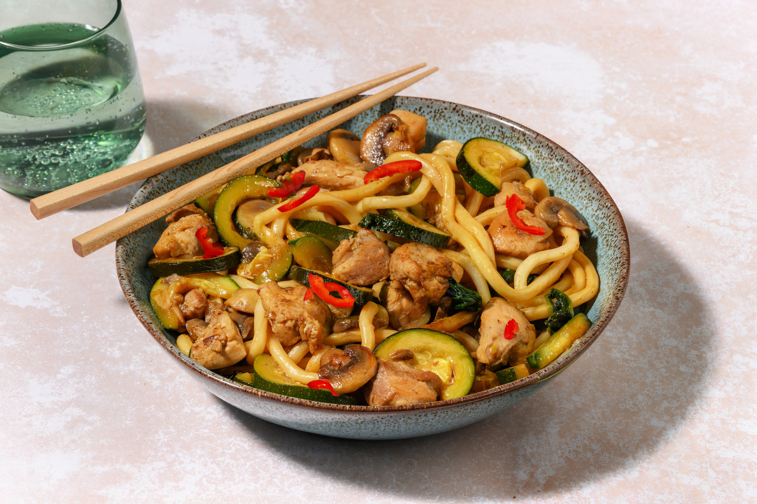 Stir-Fried Chicken & Mushroom Noodle Toss