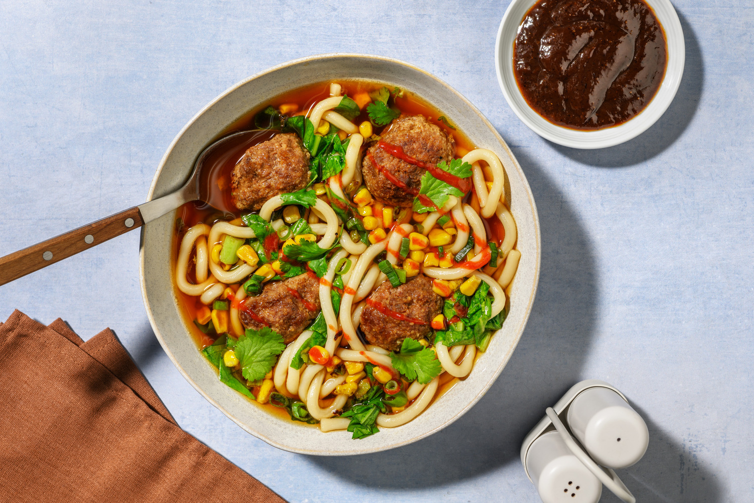 Double Asian Beef Meatball & Udon Noodle Soup